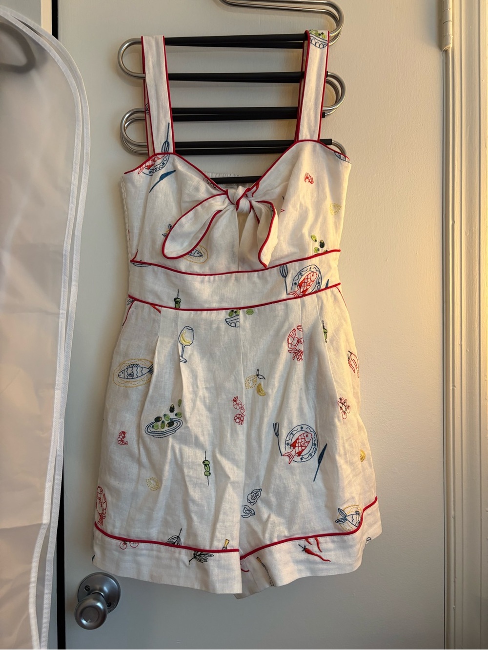 S Small Caroline Constas Linen Embroidered Romper Mediterranean Italian Summer